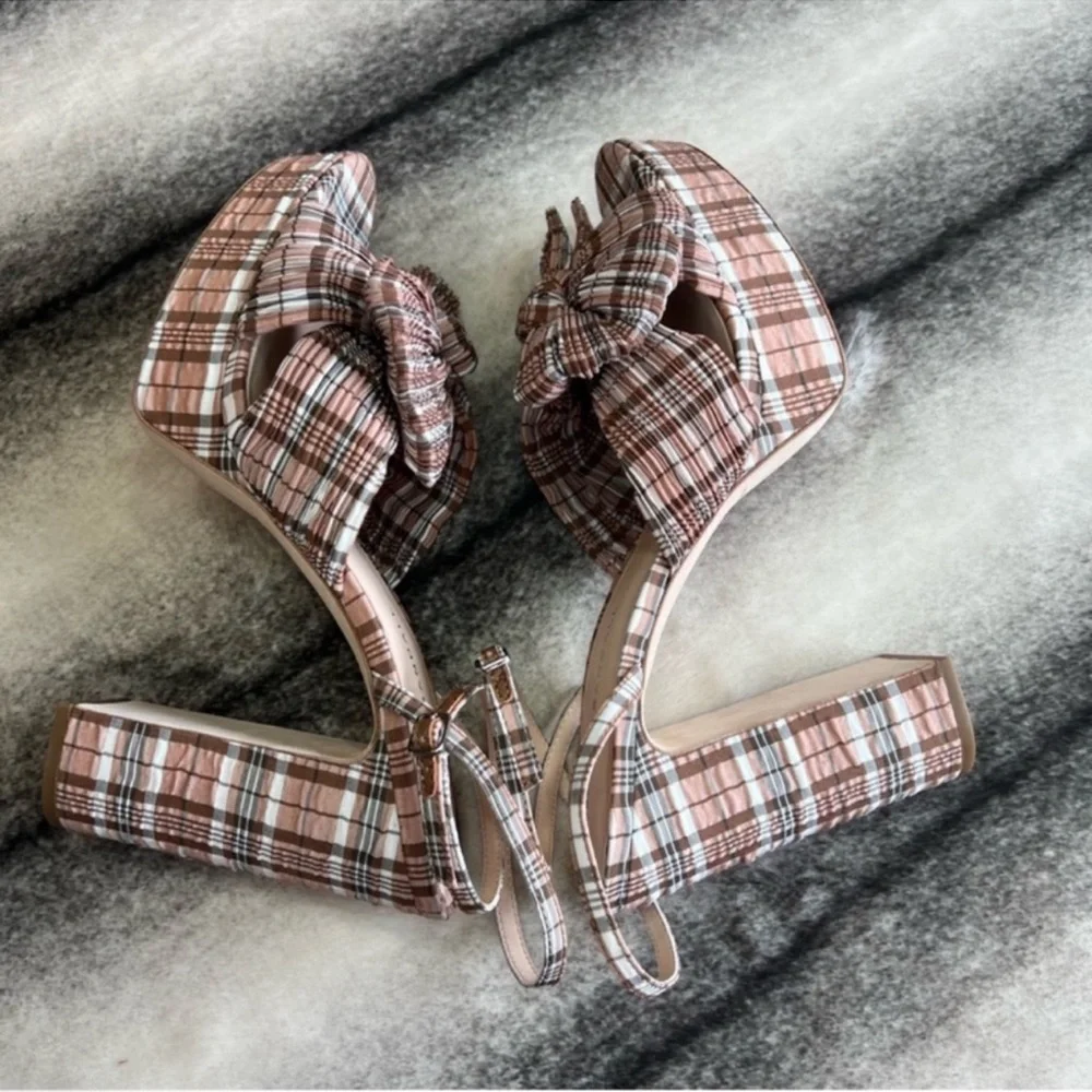 Loeffler Randall Natalia Day Plaid Pleated Platform Sandals Heels